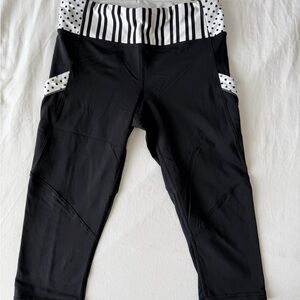 Lululemon Inspire Crop Legging Black White Waistband Polka Dots Women's 6